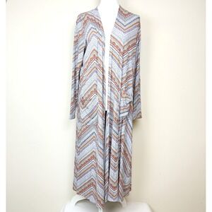 LuLaRoe Sarah Cardigan Duster Size Medium Open Front gray purple‎ print NWT